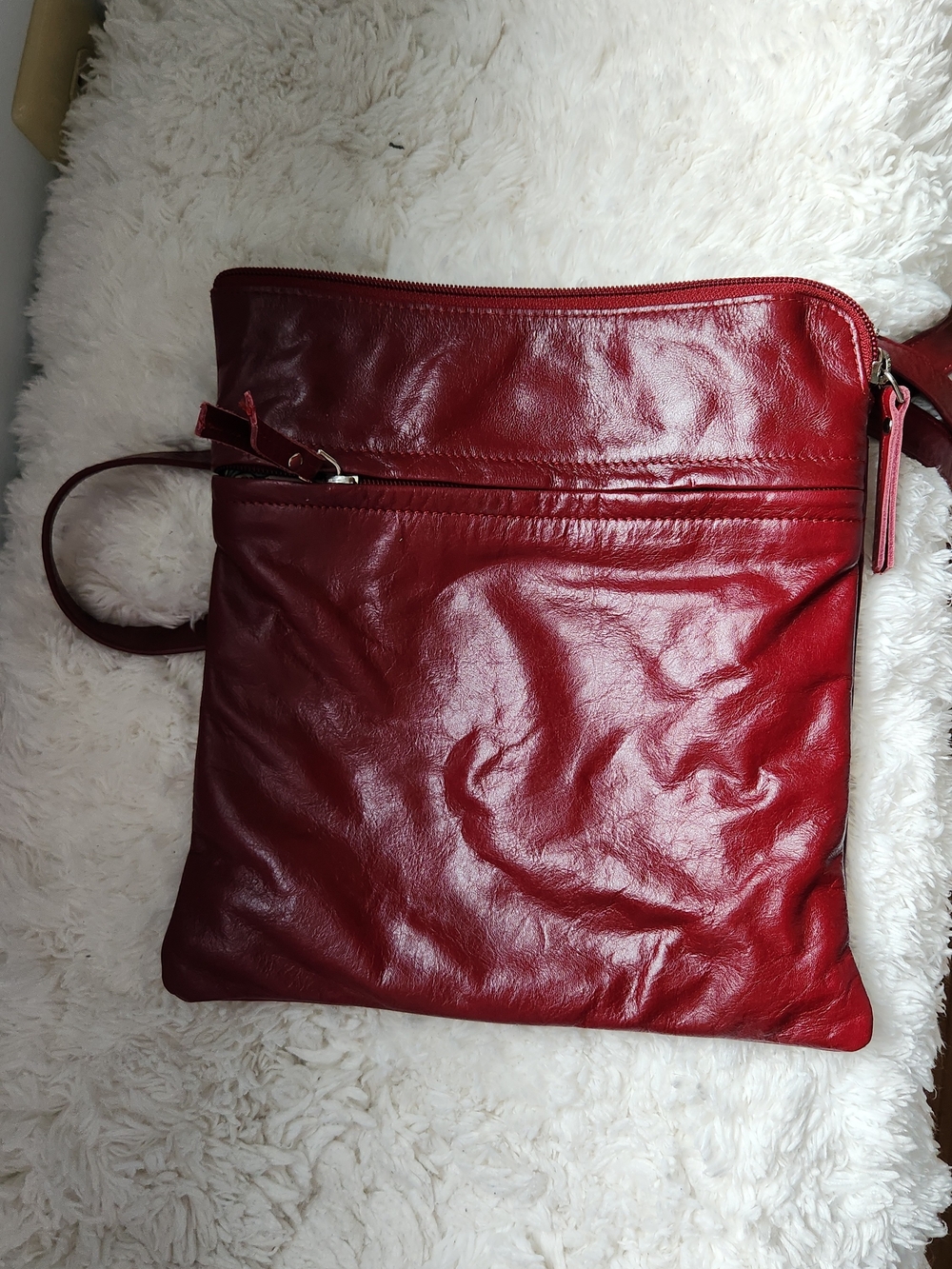 Latigo Cherry Red Leather Zip Wristlet Clutch